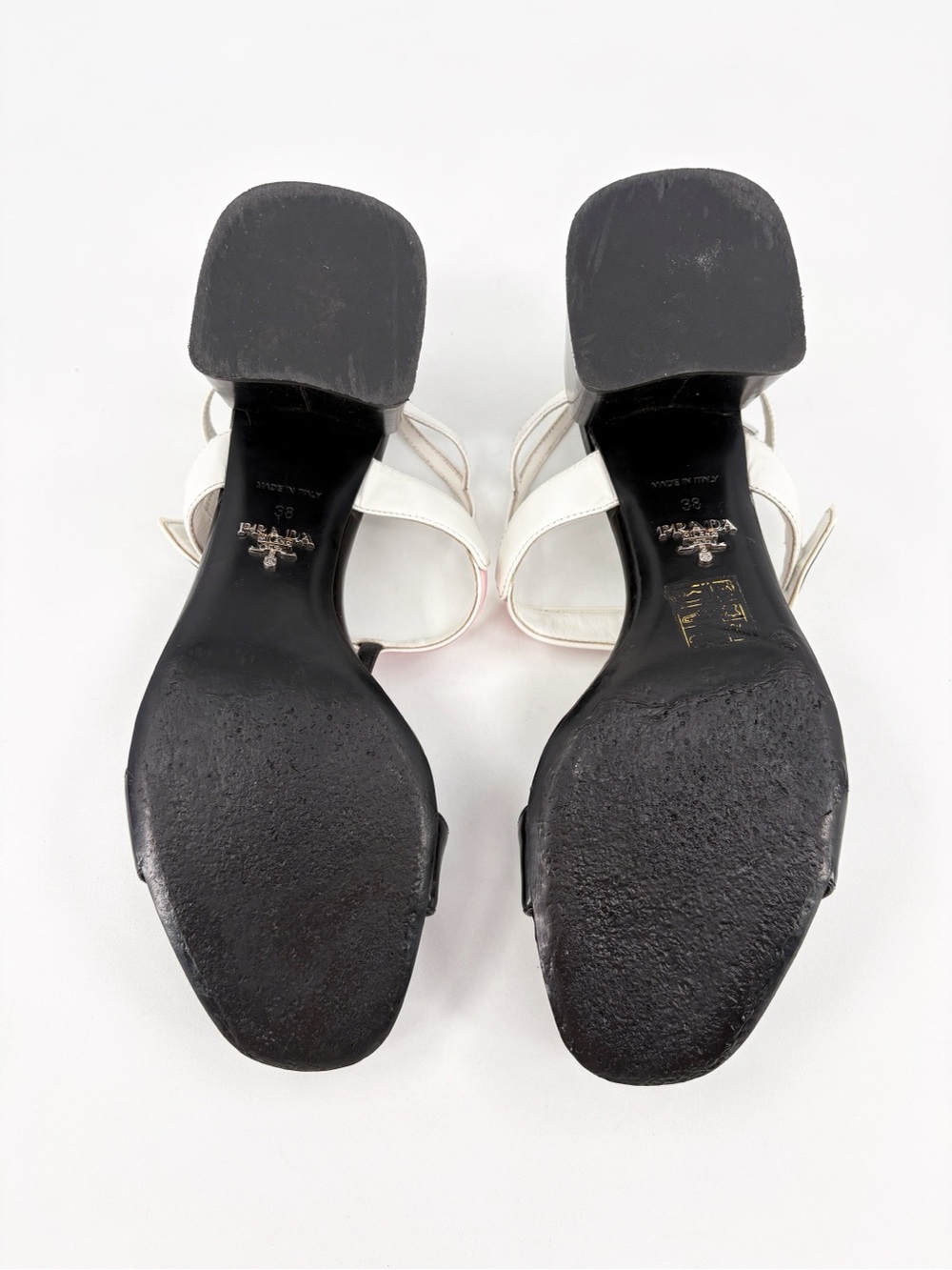 PRADA T-Strap Slingback Block Heel Sandals in White Black EU 38 US 8 - Picture 11 of 13